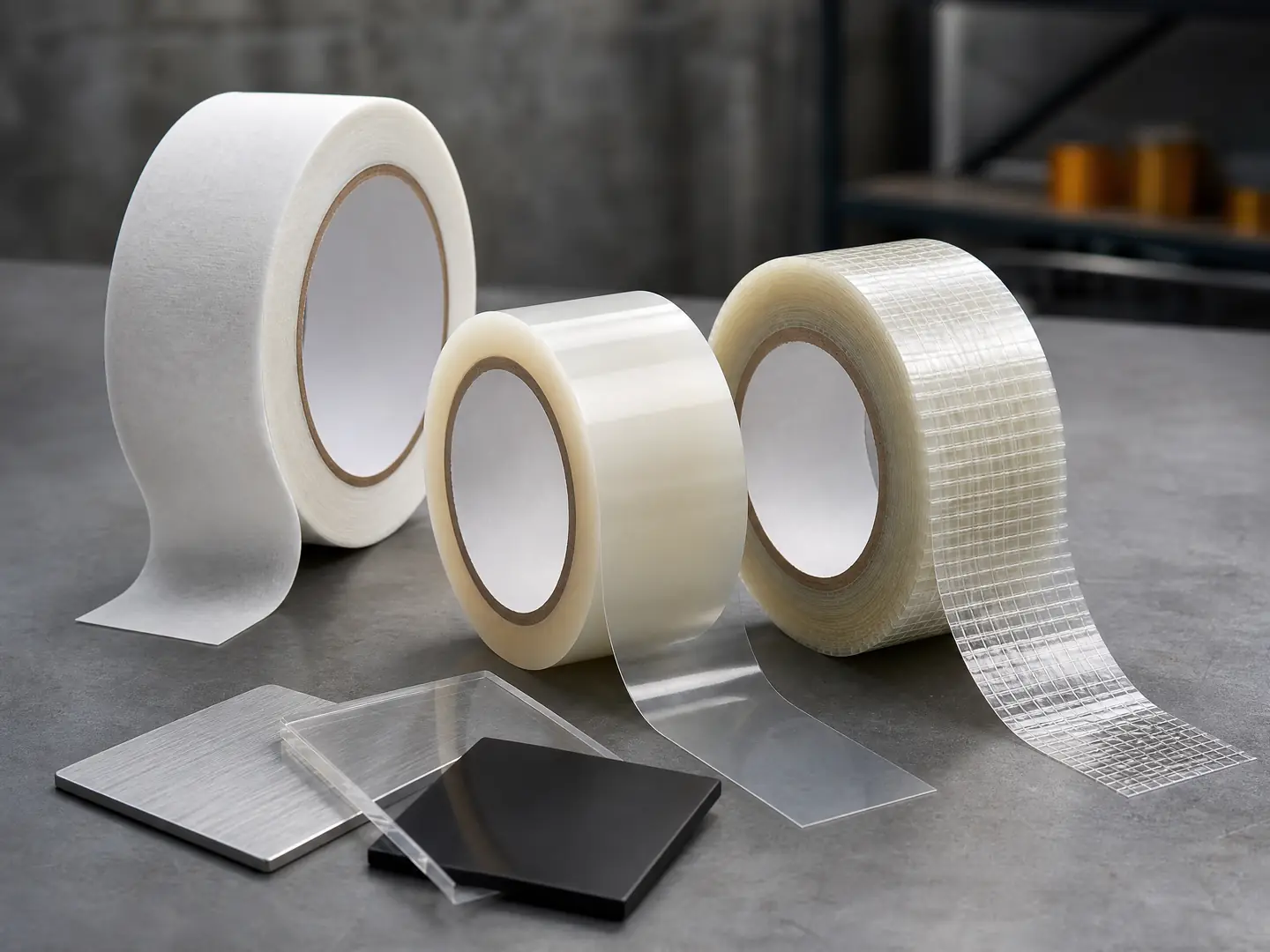 Industrial adhesive tape rolls used for manufacturing assembly selection