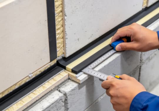 Builders test foam tape thickness and compression against uneven substrates, small gaps and joint filling requirements, gap filling